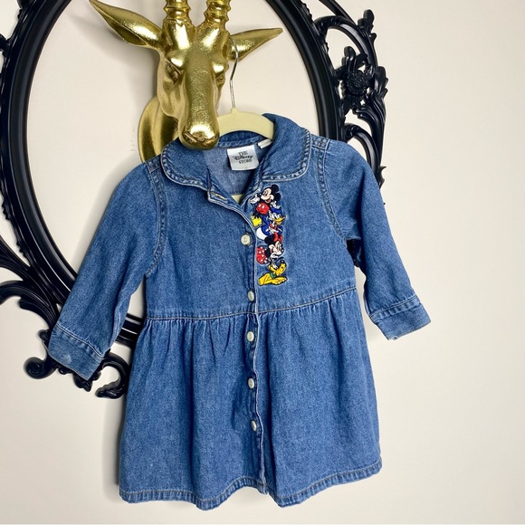 Disney Other - Vintage The Disney Store Denim Embroidered Mickey Mouse & Characters Dress